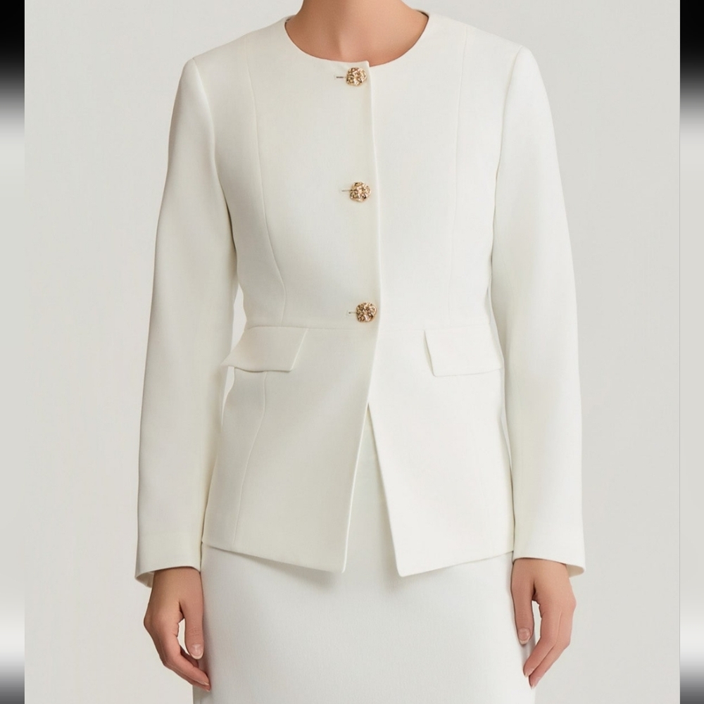 JOIE | Women's Vanilla Ice Stretch 3 Button Up Long Sleeved Seamed Waist Jacket